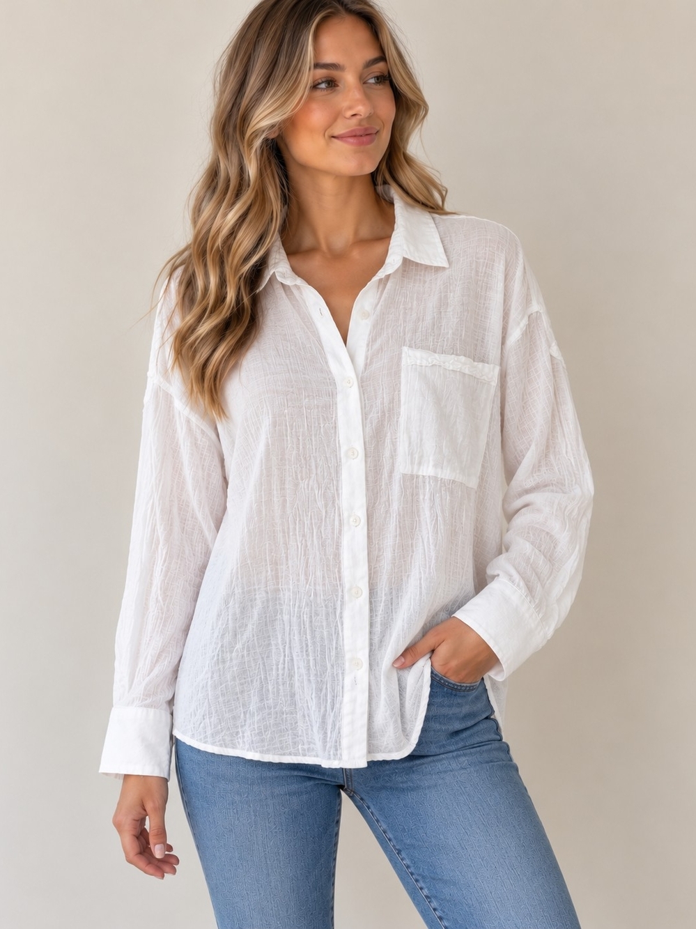LINE White Cotton Button-Down Shirt